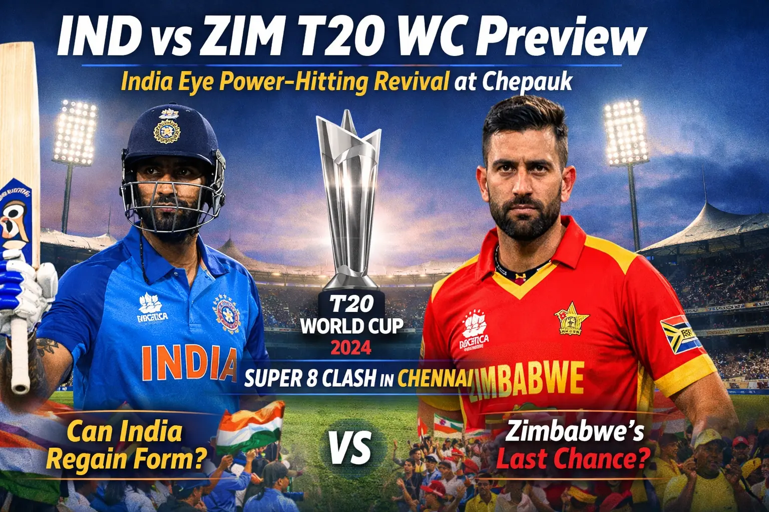 IND vs ZIM T20 World Cup Preview: India Eye Power-Hitting Revival at Chepauk